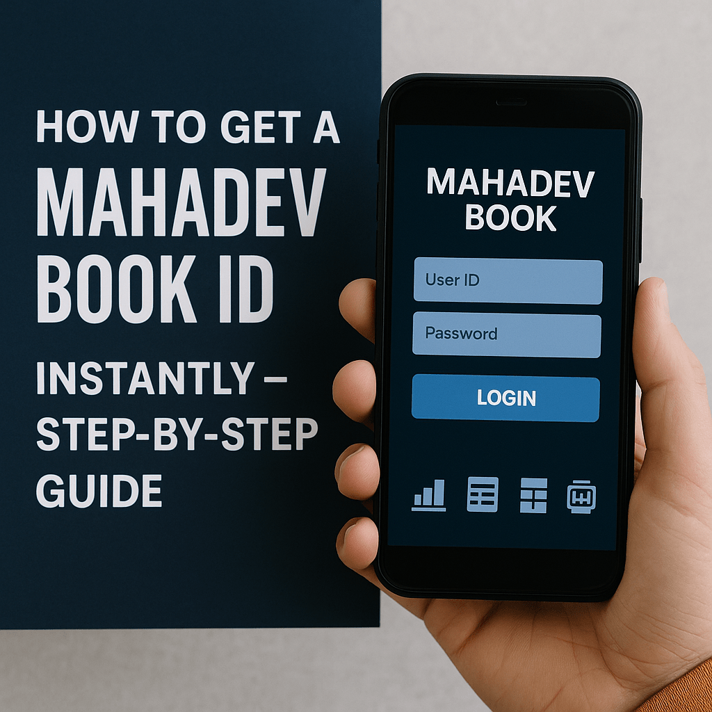 Get Mahadev Book ID - Login Guide on Mobile Person holding smartphone showing Mahadev Book login screen with user ID and password fields